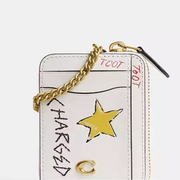 Coach Cream Card Holder with Gold Chain - Picture 2 of 13